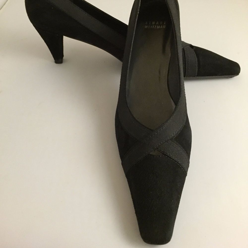 Stuart Weitzman 9.5 Ss Black Suede Grosgrain Heels